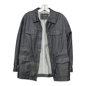 Massimo Dutti Travel Jacket Black Chambray Denim Full Zip Belted Small